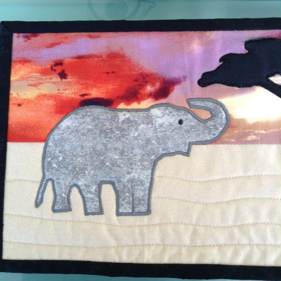 Quilted Mug Rug Lucky Trunk Up Elephant African Serengeti Snack Mats - Picture 3 of 8